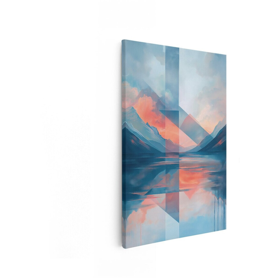Artaza Canvas Schilderij Abstracte Berglandschap met Reflecties in het Water en Geometrische Vormen - 40x60 cm - Wanddecoratie Woonkamer - Schilderijen - Muurdecoratie afbeelding 1