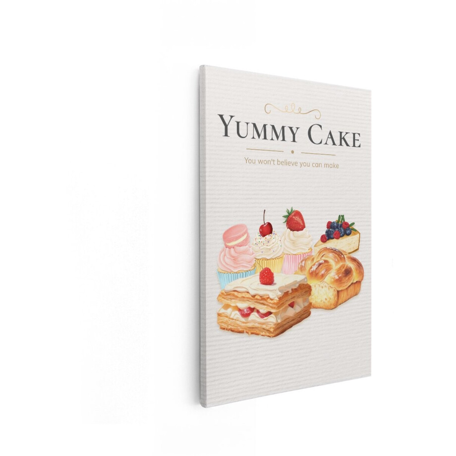 Artaza Canvas Schilderij Diverse Gebakjes en Broodproducten met Fruit en Room - een Feest voor het Oog - 40x60 cm - Wanddecoratie Woonkamer - Schilderijen - Muurdecoratie afbeelding 1