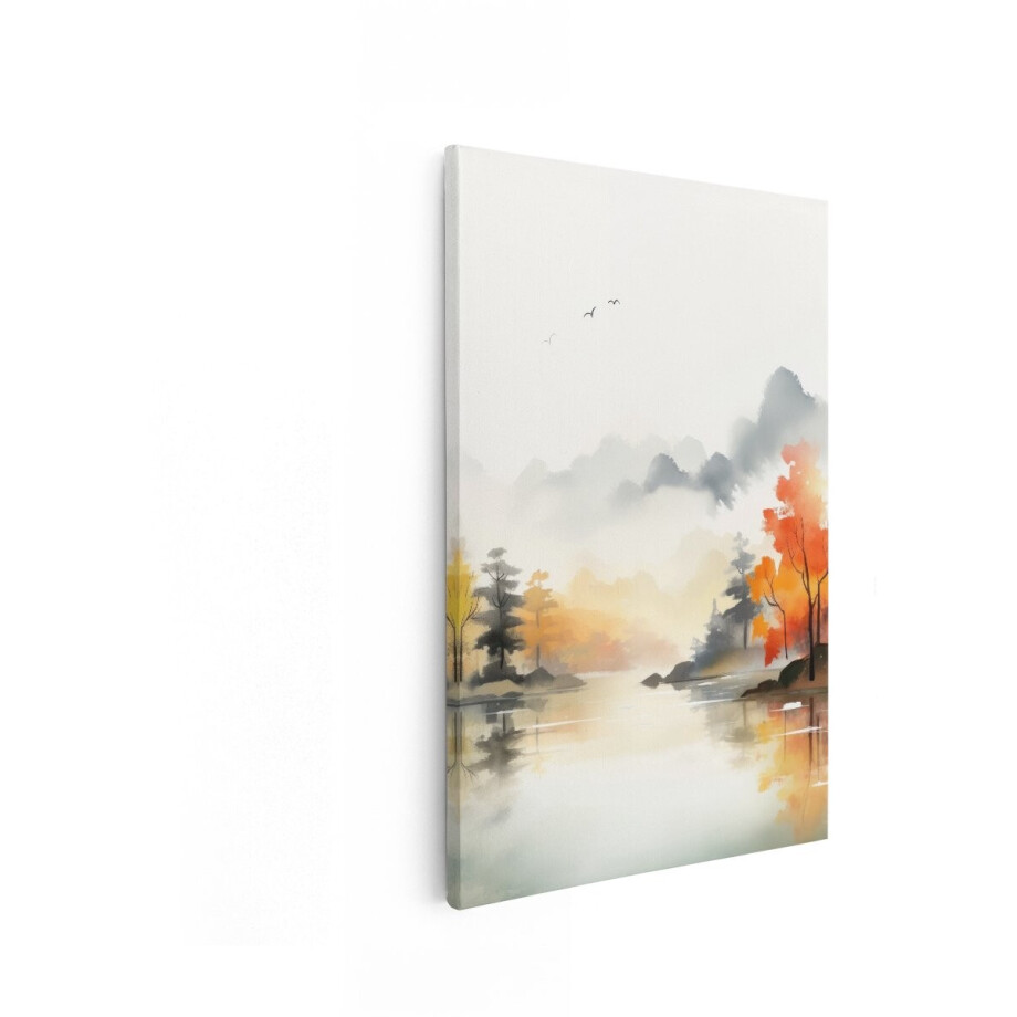 Artaza Canvas Schilderij Schilderachtige Herfstlandschap met Mistige Bergen en Reflecterende Wateren - 80x120 cm - Groot - Wanddecoratie Woonkamer - Schilderijen - Muurdecoratie Artaza Canvas Schilderij Schilderachtige Herfstlandschap met Mistige Bergen en Reflecterende Wateren - 80x120 cm - Groot - Wanddecoratie Woonkamer - Schilderijen - Muurdecoratie afbeelding 1