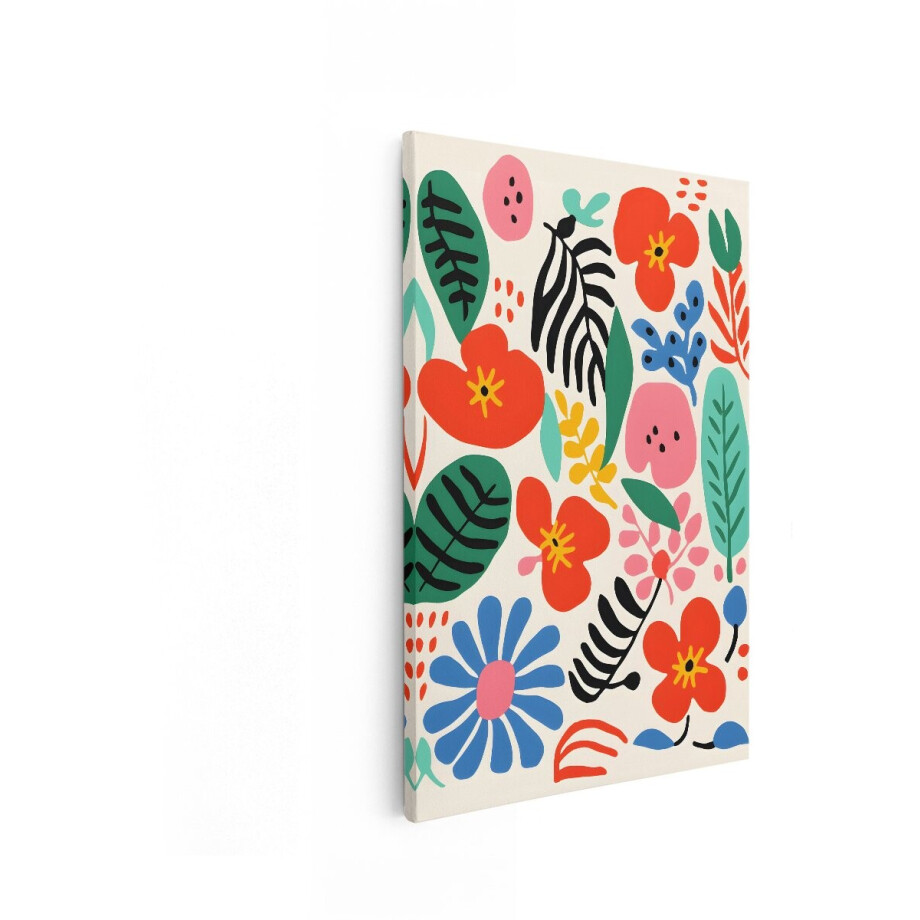 Artaza Canvas Schilderij Abstract Bloemen - 40x60 cm - Wanddecoratie Kleurrijk - Muurdecoratie Bladeren - Decoratie Bloemen Patroon afbeelding 1