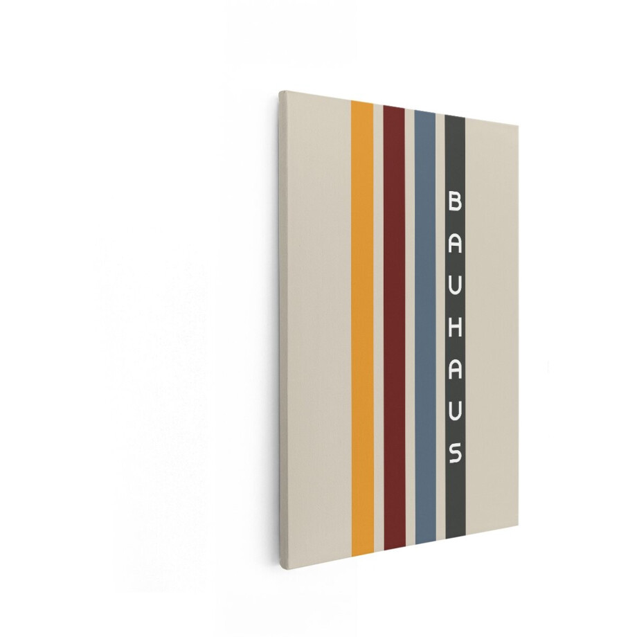 Artaza Canvas Schilderij Bauhaus Design met Verticale Strepen en Tekst in een Minimalistische Stijl - 40x60 cm - Wanddecoratie Woonkamer - Schilderijen - Muurdecoratie afbeelding 1