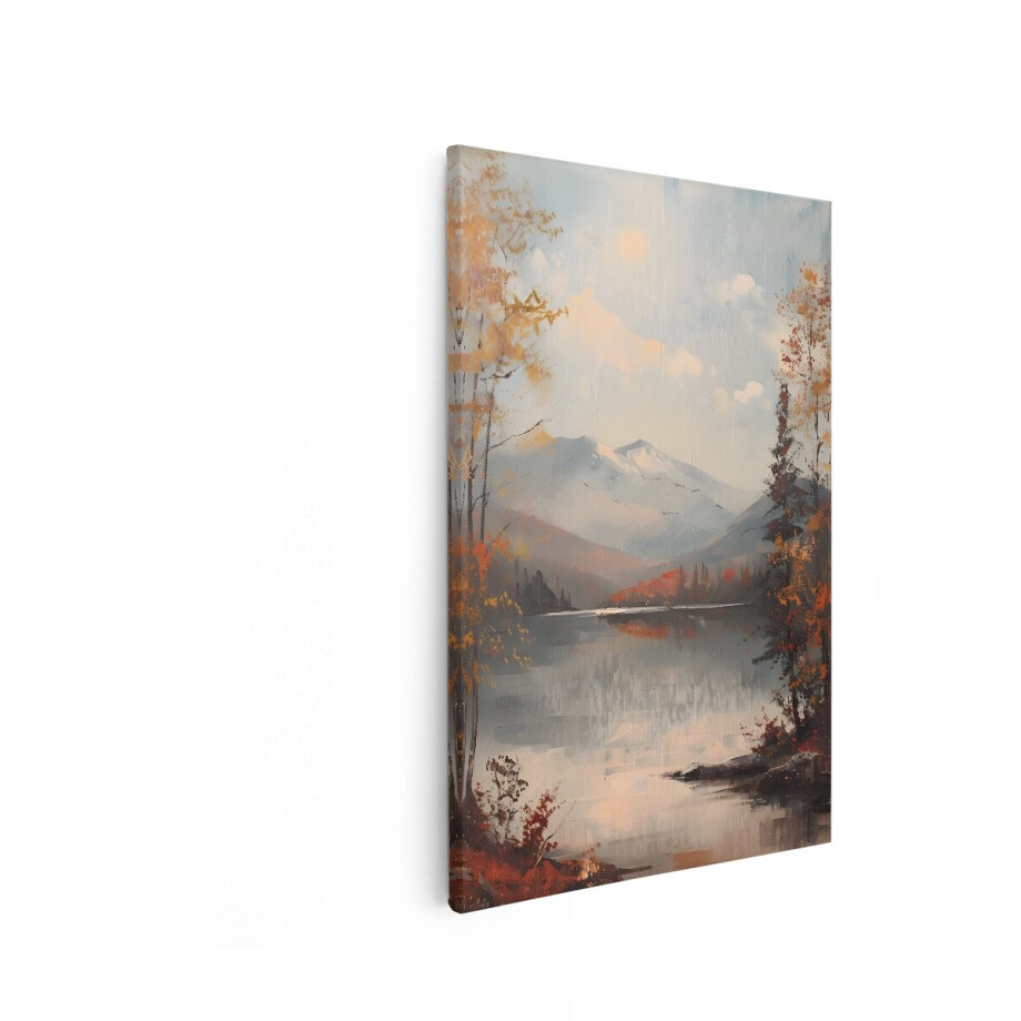 Artaza Canvas Schilderij Herfstlandschap - 60x90 cm - Wanddecoratie Bergen - Muurdecoratie Meer - Decoratie Natuur Bos afbeelding 1