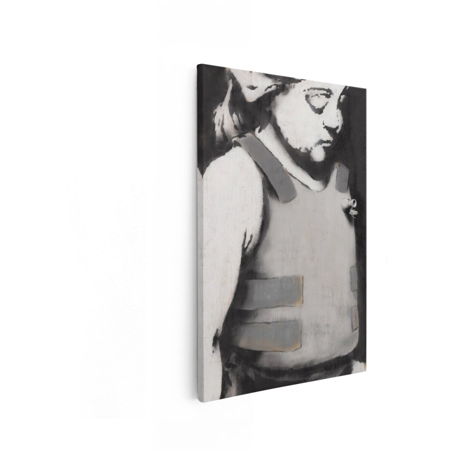 Artaza Canvas Schilderij Kind met Kogelvrij Vest - Kunstwerk met Stencil-Stijl - Symbolische Betekenis - 20x30 cm - Klein - Wanddecoratie Woonkamer - Schilderijen - Muurdecoratie afbeelding 1