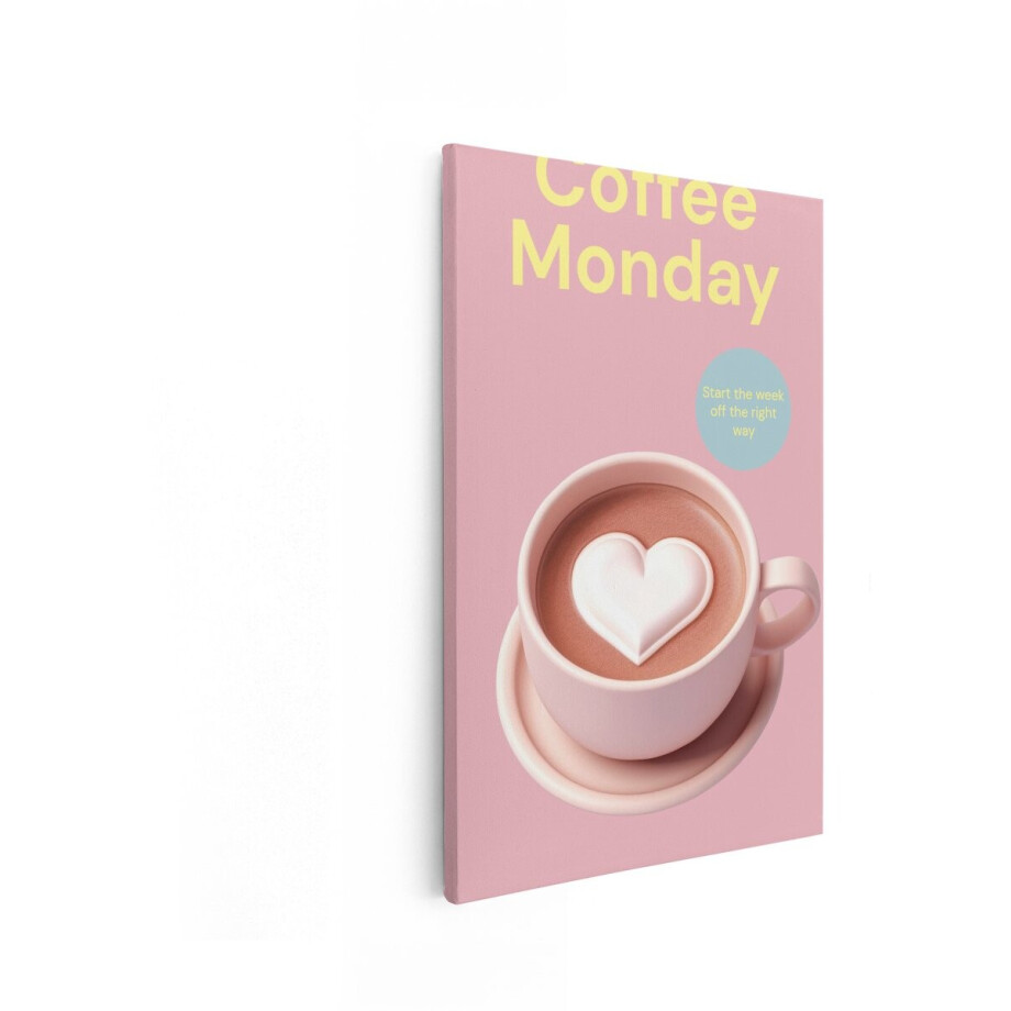 Artaza Canvas Schilderij Koffie - 40x60 cm - Wanddecoratie Hart - Muurdecoratie Roze - Decoratie Tekst Monday - Schilderijen Op Canvas afbeelding 1