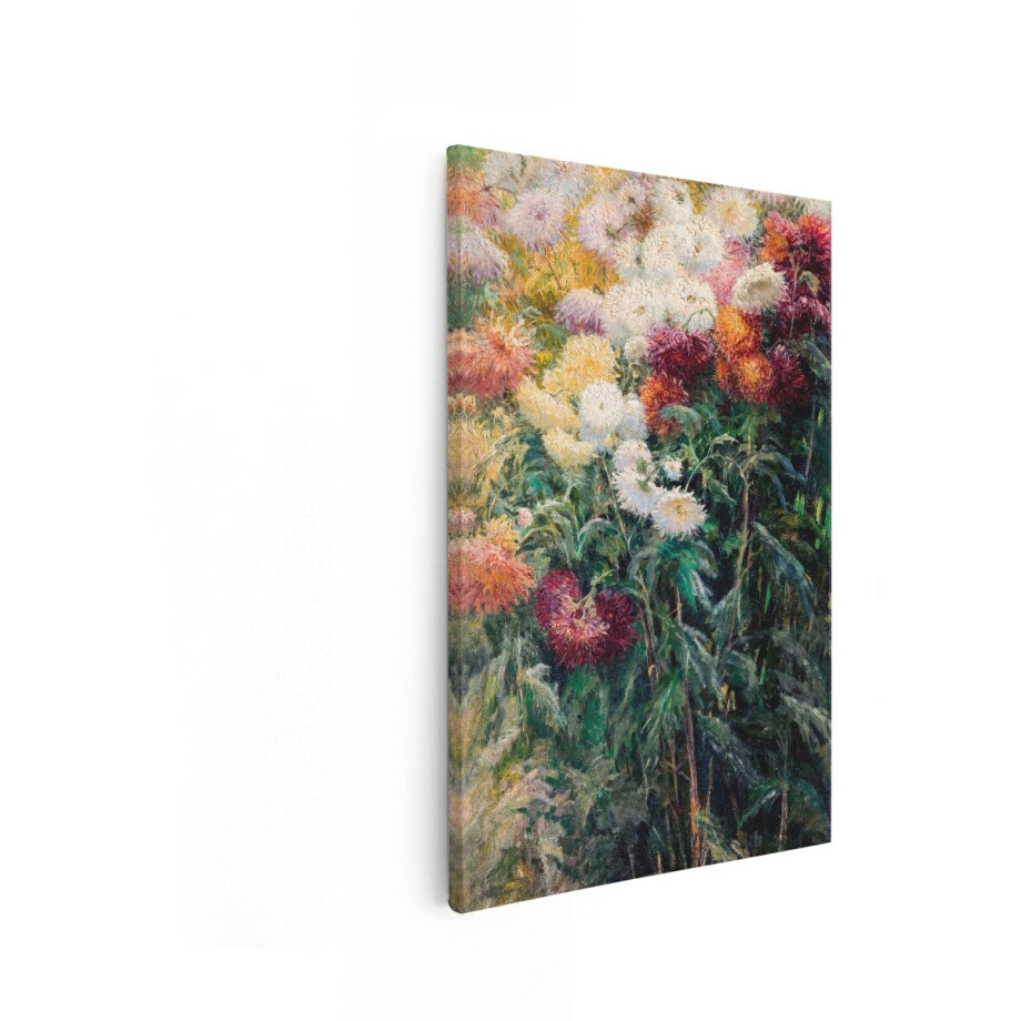 Artaza Canvas Schilderij Levendige Schildering van een Weelderige Tuin Vol Kleurrijke Chrysanten in Volle Bloei - 80x120 cm - Groot - Wanddecoratie Woonkamer - Schilderijen - Muurdecoratie afbeelding 1