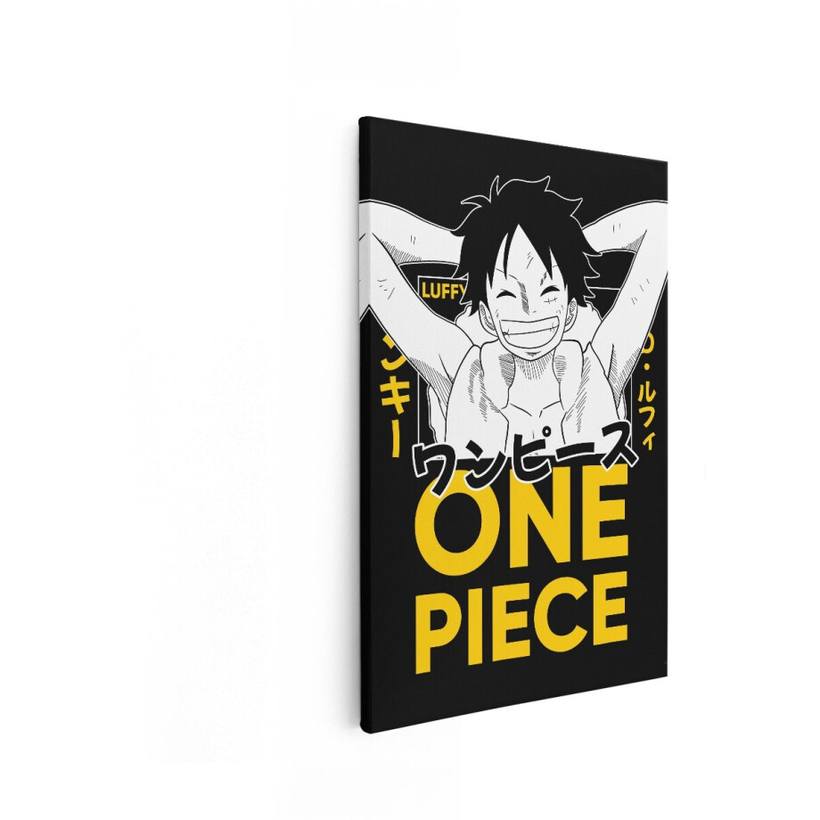 Artaza Canvas Schilderij Monkey D. Luffy Uit One Piece met een Glimlach en Zijn Armen achter Zijn Hoofd - 20x30 cm - Klein - Wanddecoratie Woonkamer - Schilderijen - Muurdecoratie afbeelding 1