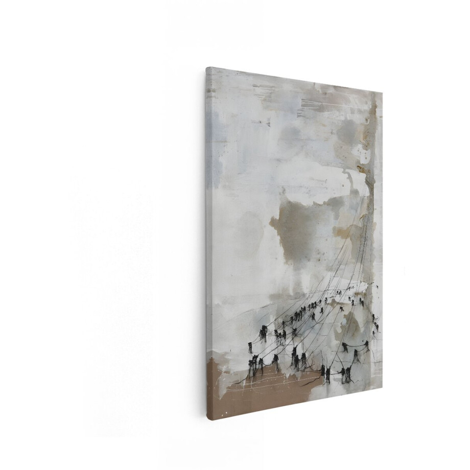 Artaza Canvas Schilderij Abstracte Kunst met Silhouetten van Mensen Die aan Lijnen Trekken - 80x120 cm - Groot - Wanddecoratie Woonkamer - Schilderijen - Muurdecoratie afbeelding 1