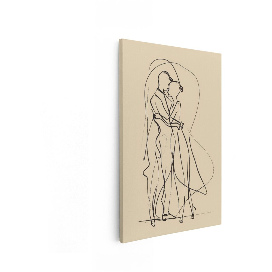 Artaza Canvas Schilderij Stel - 40x60 cm - Line Art Wanddecoratie - Muurdecoratie Liefde - Decoratie Romantisch Slaapkamer afbeelding 1
