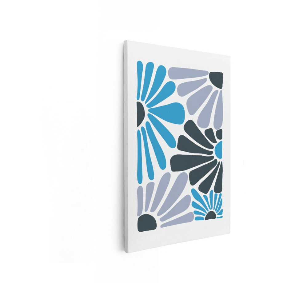 Artaza Canvas Schilderij Abstract Bloemenpatroon in Blauw-Grijze Tinten met Organische Vormen - 60x90 cm - Wanddecoratie Woonkamer - Schilderijen - Muurdecoratie afbeelding 1