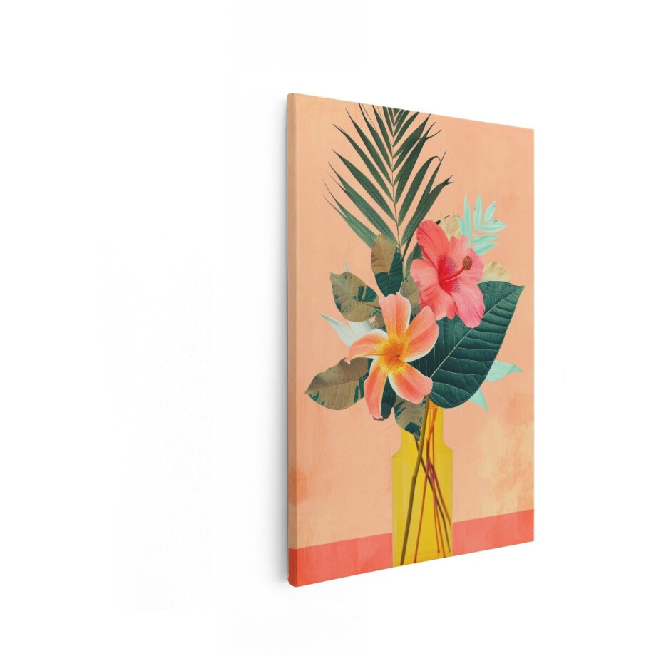 Artaza Canvas Schilderij Bloemen - 80x120 cm - Wanddecoratie Hibiscus - Muurdecoratie Tropisch Boeket - Decoratie Woonkamer afbeelding 1