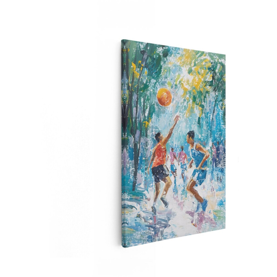 Artaza Canvas Schilderij Basketbal - 80x120 cm - Wanddecoratie Sport - Muurdecoratie Kleurrijk - Decoratie Olieverfschilderij - Oranje afbeelding 1
