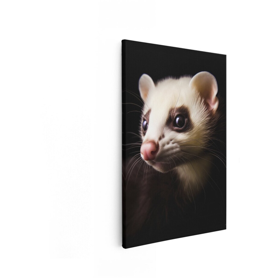 Artaza Canvas Schilderij Close-Up Portret van een Schattige Fret met Donkere Ogen en Roze Neus - 80x120 cm - Groot - Wanddecoratie Woonkamer - Schilderijen - Muurdecoratie afbeelding 1