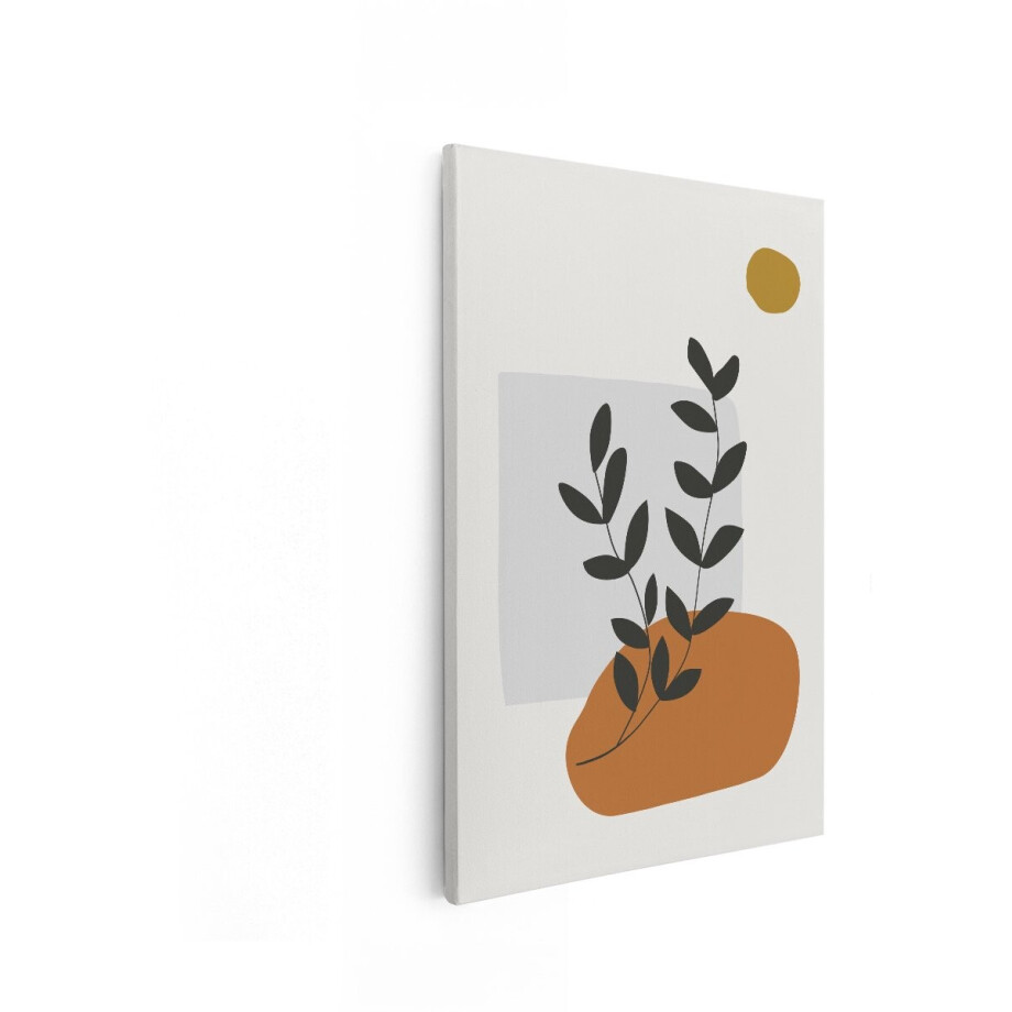 Artaza Canvas Schilderij Abstracte Minimalistische Plantenillustratie met Organische Vormen en Gedempte Kleuren - 20x30 cm - Klein - Wanddecoratie Woonkamer - Schilderijen - Muurdecoratie afbeelding 1