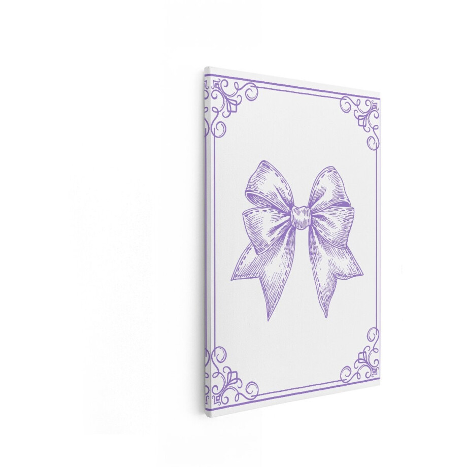 Artaza Canvas Schilderij Vintage Paarse Strik met Sierlijke Rand in Schetsstijl - 80x120 cm - Groot - Wanddecoratie Woonkamer - Schilderijen - Muurdecoratie afbeelding 1