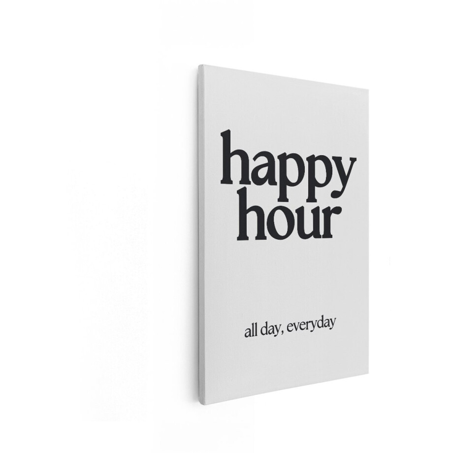 Artaza Canvas Schilderij Happy Hour de Hele Dag Dagelijkse Tekstgrafiek - 20x30 cm - Klein - Wanddecoratie Woonkamer - Schilderijen - Muurdecoratie afbeelding 1