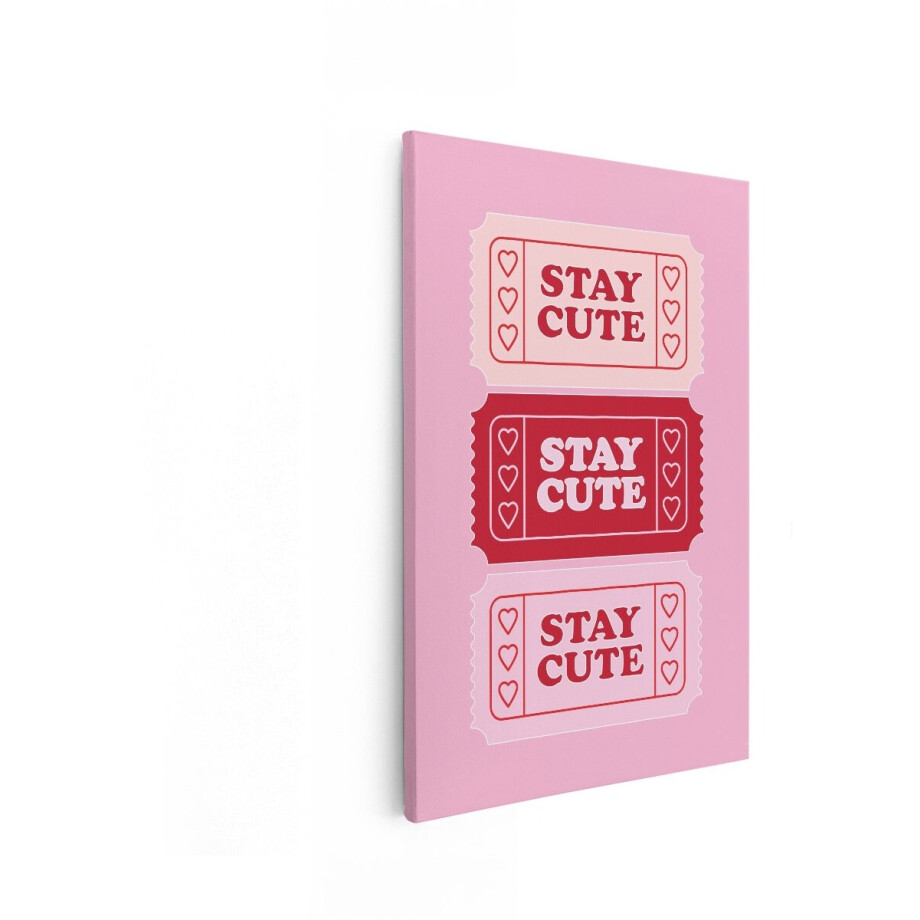 Artaza Canvas Schilderij Stay Cute Tekst - 80x120 cm - Wanddecoratie Retro - Muurdecoratie Roze Tickets - Decoratie Hartjes Slaapkamer Artaza Canvas Schilderij Stay Cute Tekst - 80x120 cm - Wanddecoratie Retro - Muurdecoratie Roze Tickets - Decoratie Hartjes Slaapkamer afbeelding 1