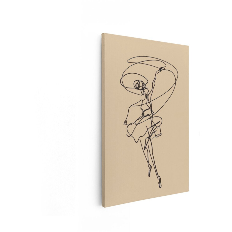 Artaza Canvas Schilderij Elegante Ballerina in Lijntekening met Sierlijke Beweging en Vloeiende Lijnen - 20x30 cm - Klein - Wanddecoratie Woonkamer - Schilderijen - Muurdecoratie afbeelding 1