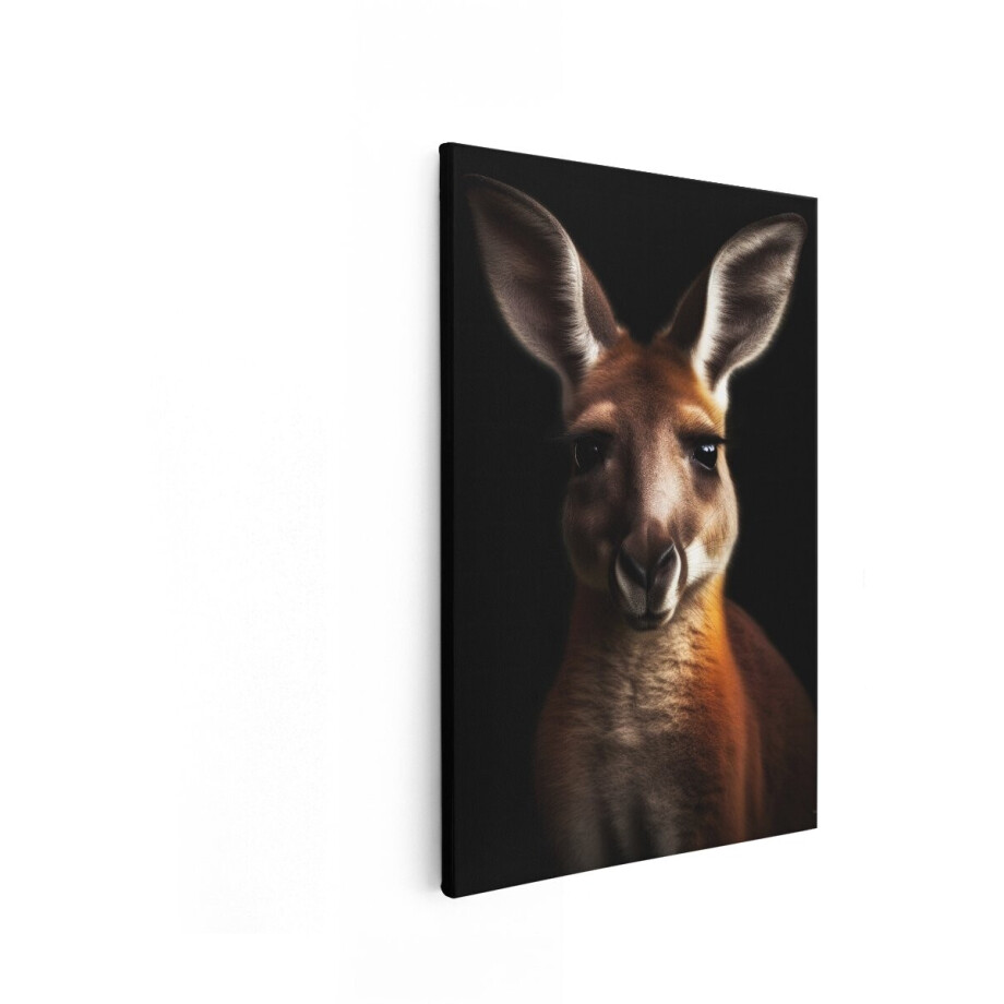 Artaza Canvas Schilderij Close-Up Portret van een Rode Kangoeroe met Grote Oren tegen een Zwarte Achtergrond - 40x60 cm - Wanddecoratie Woonkamer - Schilderijen - Muurdecoratie afbeelding 1