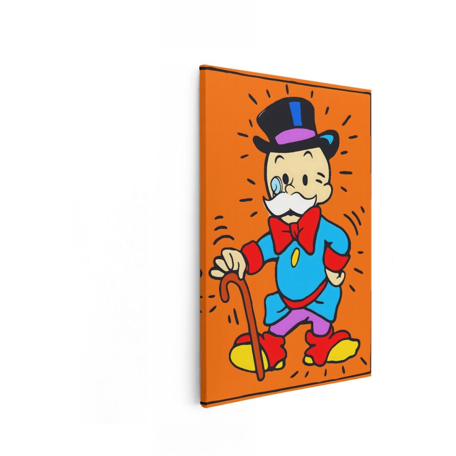 Artaza Canvas Schilderij Rijke Cartoon Figuur met Hoge Hoed en Wandelstok - Vrolijk en Stijlvol - 20x30 cm - Klein - Wanddecoratie Woonkamer - Schilderijen - Muurdecoratie afbeelding 1