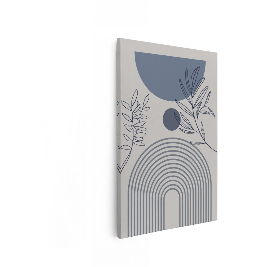 Artaza Canvas Schilderij Moderne Abstracte Geometrische Kunst met Plantentakken en Pastelkleuren - 60x90 cm - Wanddecoratie Woonkamer - Schilderijen - Muurdecoratie afbeelding 1