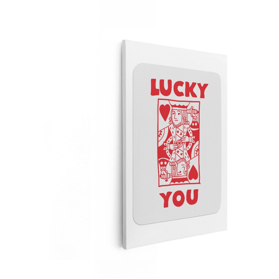 Artaza Canvas Schilderij Gelukskaart met Koning en Hartensymbool - Rode Tekst - 80x120 cm - Groot - Wanddecoratie Woonkamer - Schilderijen - Muurdecoratie afbeelding 1