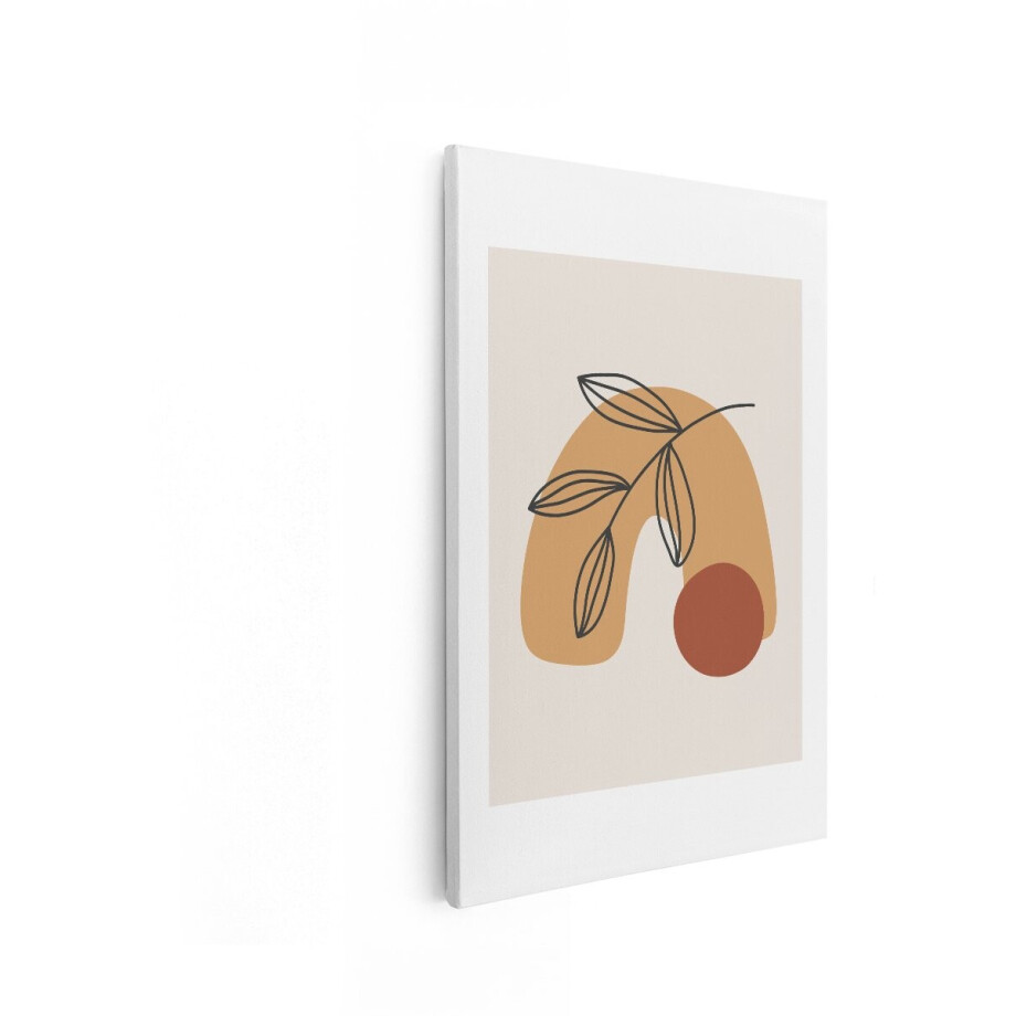 Artaza Canvas Schilderij Abstract - 60x90 cm - Wanddecoratie Boho - Muurdecoratie Line Art - Decoratie Tak - Terracotta afbeelding 1