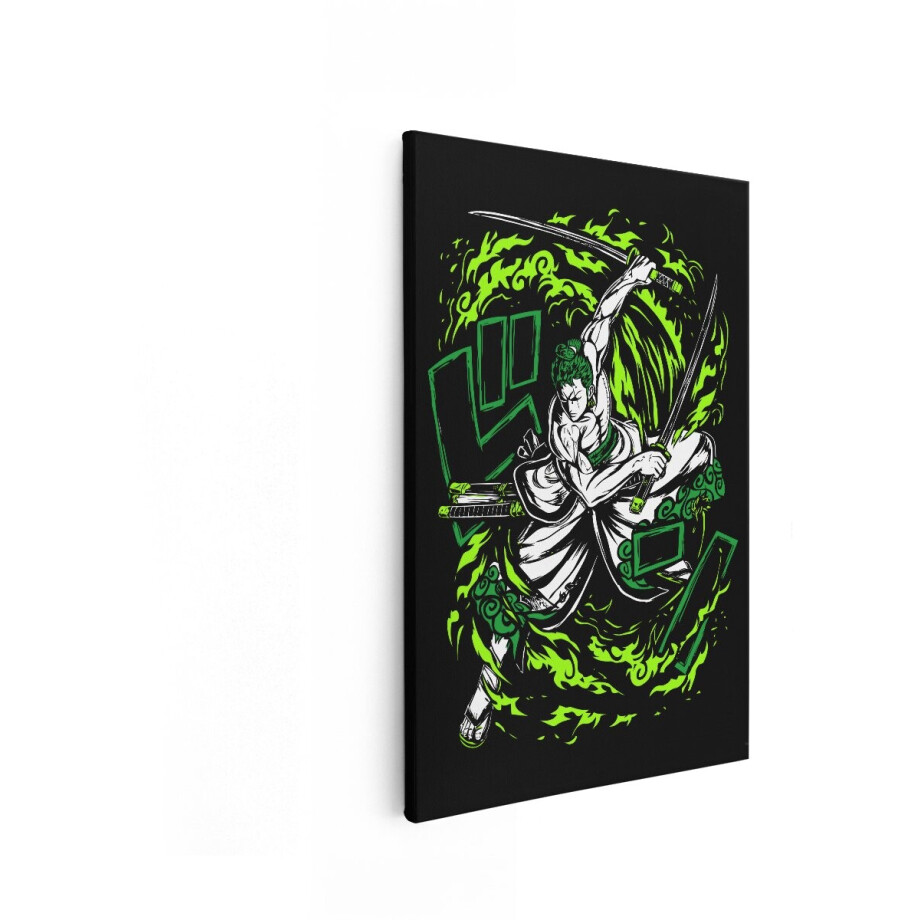 Artaza Canvas Schilderij Zoro - 60x90 cm - Anime Wanddecoratie One Piece - Muurdecoratie Samoerai - Schilderijen Op Canvas Groen afbeelding 1