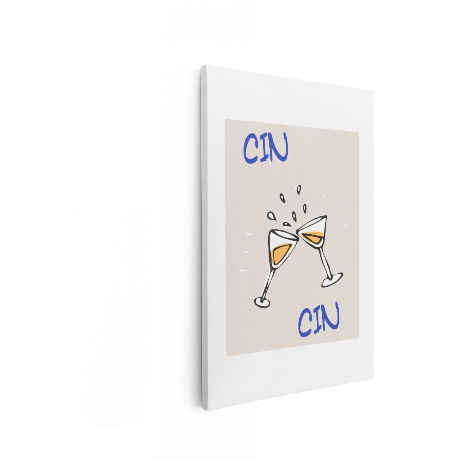 Artaza Canvas Schilderij Tekst Cin Cin - 20x30 cm - Wanddecoratie Champagne Glazen - Muurdecoratie Minimalistisch - Kamer Accessoires afbeelding 1