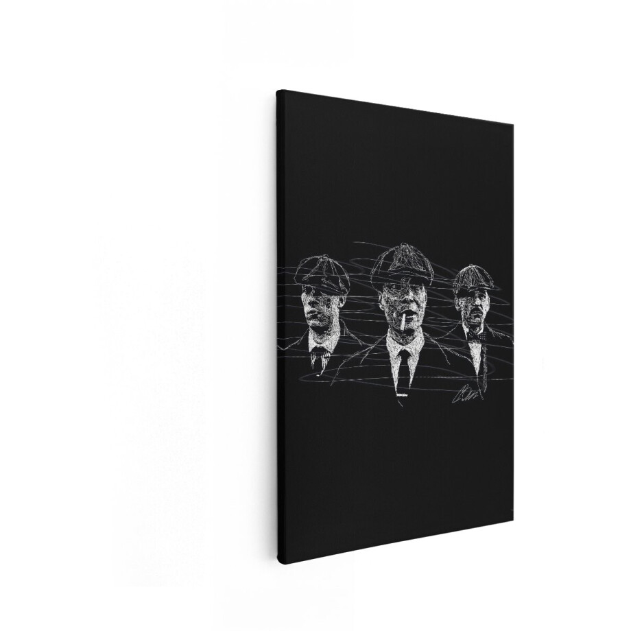 Artaza Canvas Schilderij Drie Mannen met Petten en Pakken - Getekend in een Schetsmatige Stijl - 40x60 cm - Wanddecoratie Woonkamer - Schilderijen - Muurdecoratie afbeelding 1