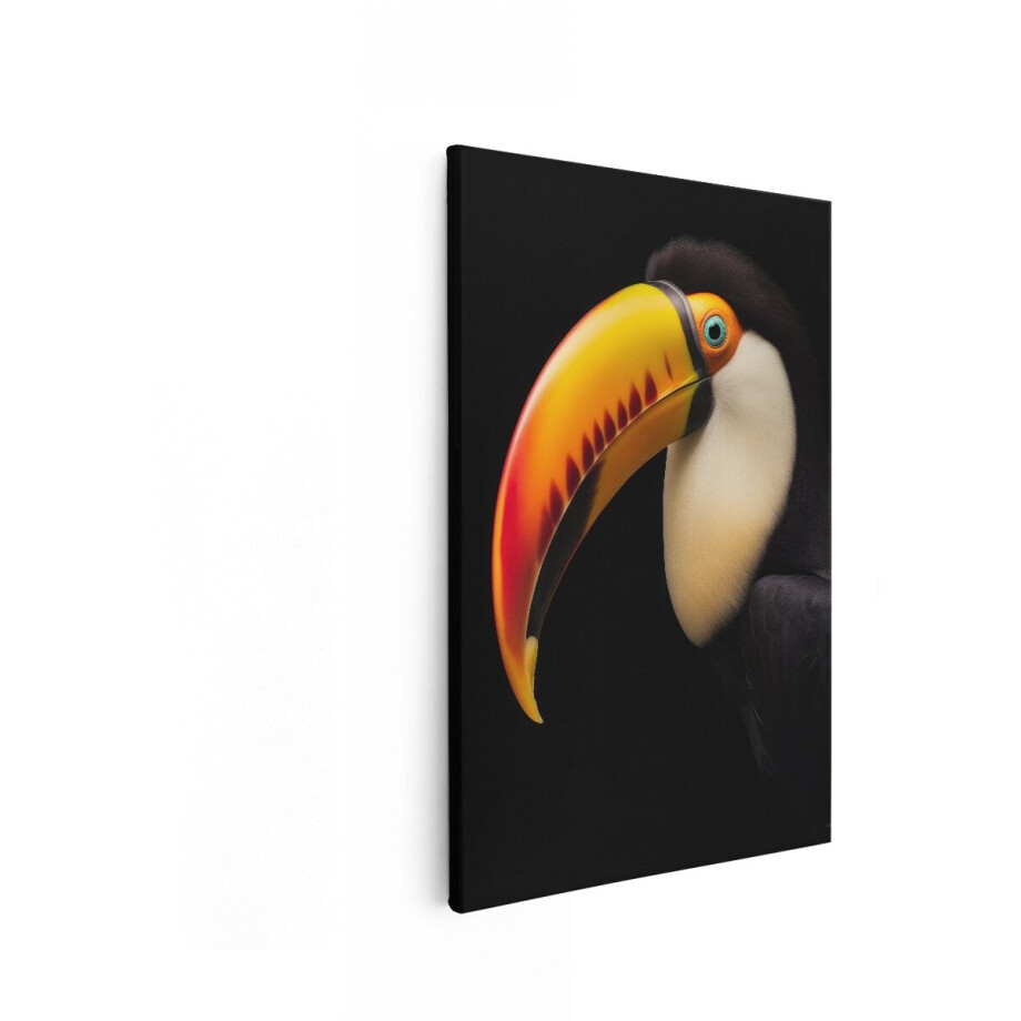 Artaza Canvas Schilderij Prachtige Toekan met Felgekleurde Snavel tegen een Zwarte Achtergrond - 20x30 cm - Klein - Wanddecoratie Woonkamer - Schilderijen - Muurdecoratie afbeelding 1