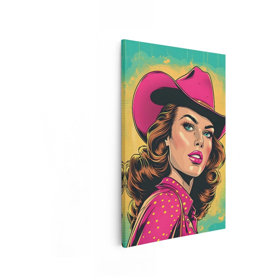 Artaza Canvas Schilderij Popart Cowboyvrouw met Felroze Hoed en Stippenshirt - 80x120 cm - Groot - Wanddecoratie Woonkamer - Schilderijen - Muurdecoratie Artaza Canvas Schilderij Popart Cowboyvrouw met Felroze Hoed en Stippenshirt - 80x120 cm - Groot - Wanddecoratie Woonkamer - Schilderijen - Muurdecoratie afbeelding 1
