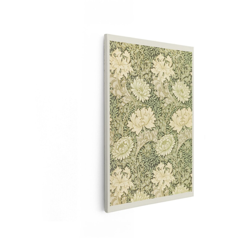 Artaza Canvas Schilderij Vintage Bloemenbehang met een Herhalend Patroon van Chrysanten en Bladeren - 80x120 cm - Groot - Wanddecoratie Woonkamer - Schilderijen - Muurdecoratie afbeelding 1