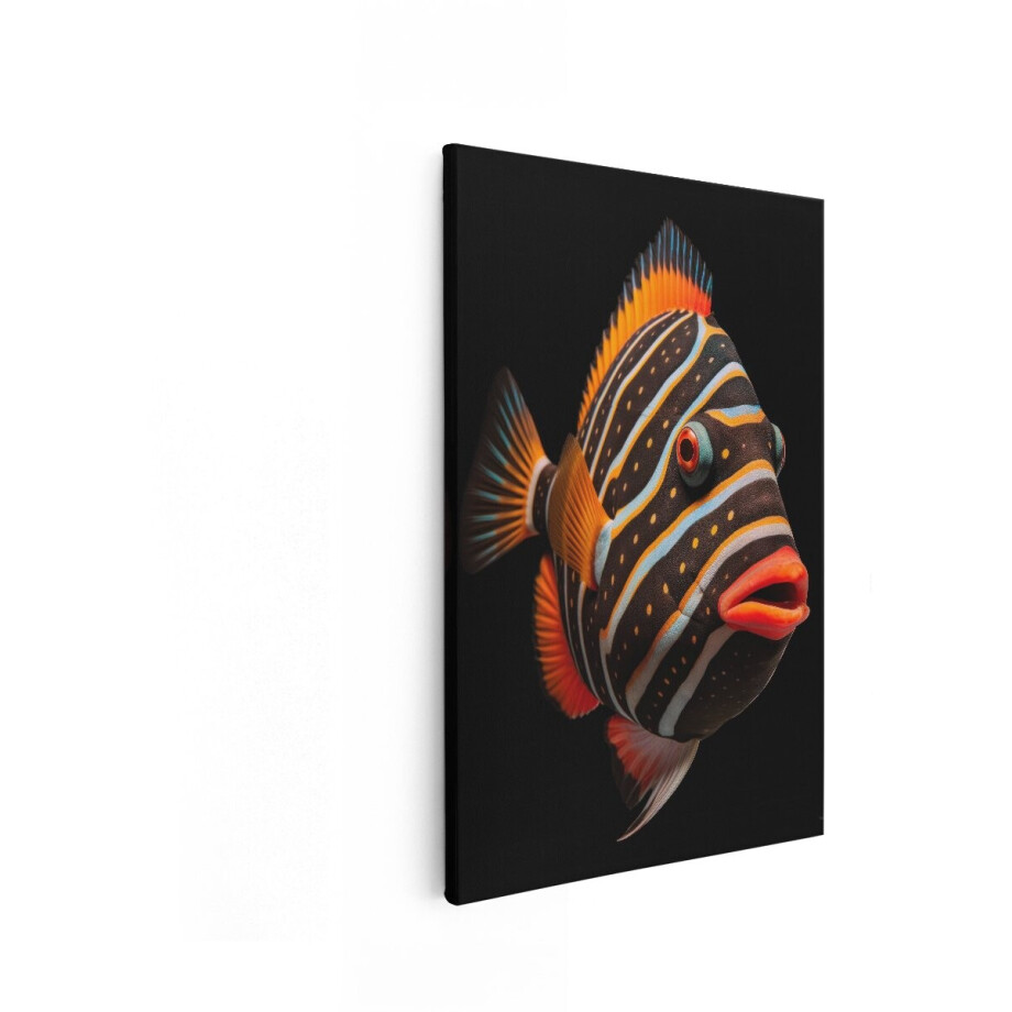 Artaza Canvas Schilderij Tropische Vis - 40x60 cm - Wanddecoratie Koningin Trekkervis - Muurdecoratie Dieren - Decoratie Oceaan Oranje afbeelding 1