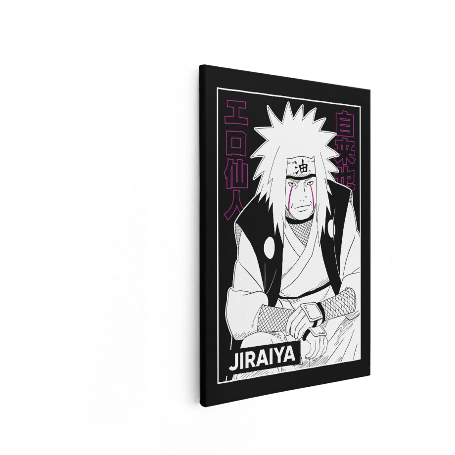 Artaza Canvas Schilderij Jiraiya - 80x120 cm - Wanddecoratie Naruto Anime - Muurdecoratie Sannin - Decoratie Jongenskamer Zwart Wit afbeelding 1
