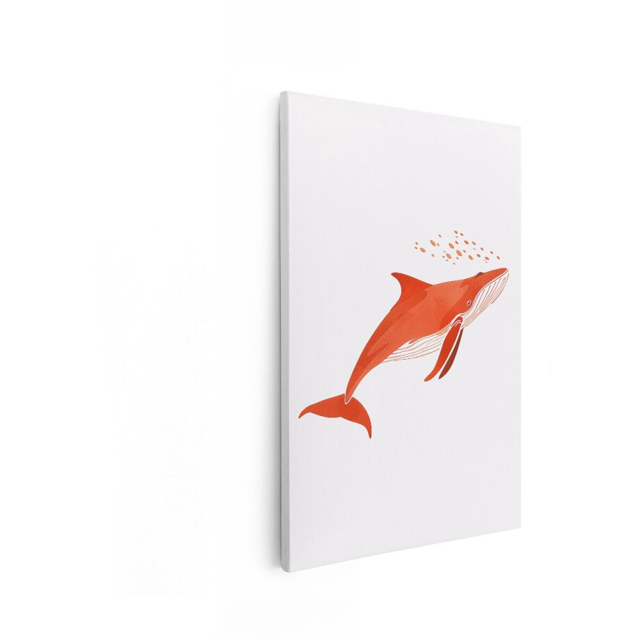 Artaza Canvas Schilderij Illustratie van een Oranje Walvis Die Zwemt met Kleine Bubbels Erboven - 80x120 cm - Groot - Wanddecoratie Woonkamer - Schilderijen - Muurdecoratie afbeelding 1