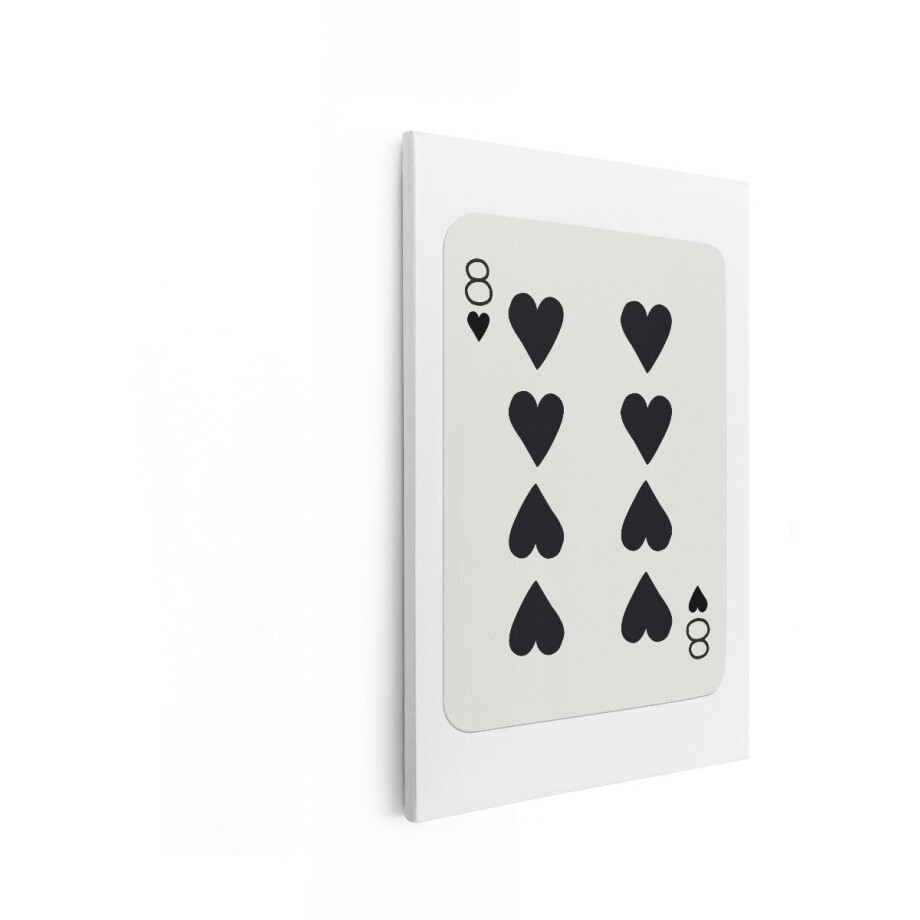 Artaza Canvas Schilderij Acht Harten Speelkaart met Zwarte Symbolen op een Lichte Achtergrond - 40x60 cm - Wanddecoratie Woonkamer - Schilderijen - Muurdecoratie afbeelding 1
