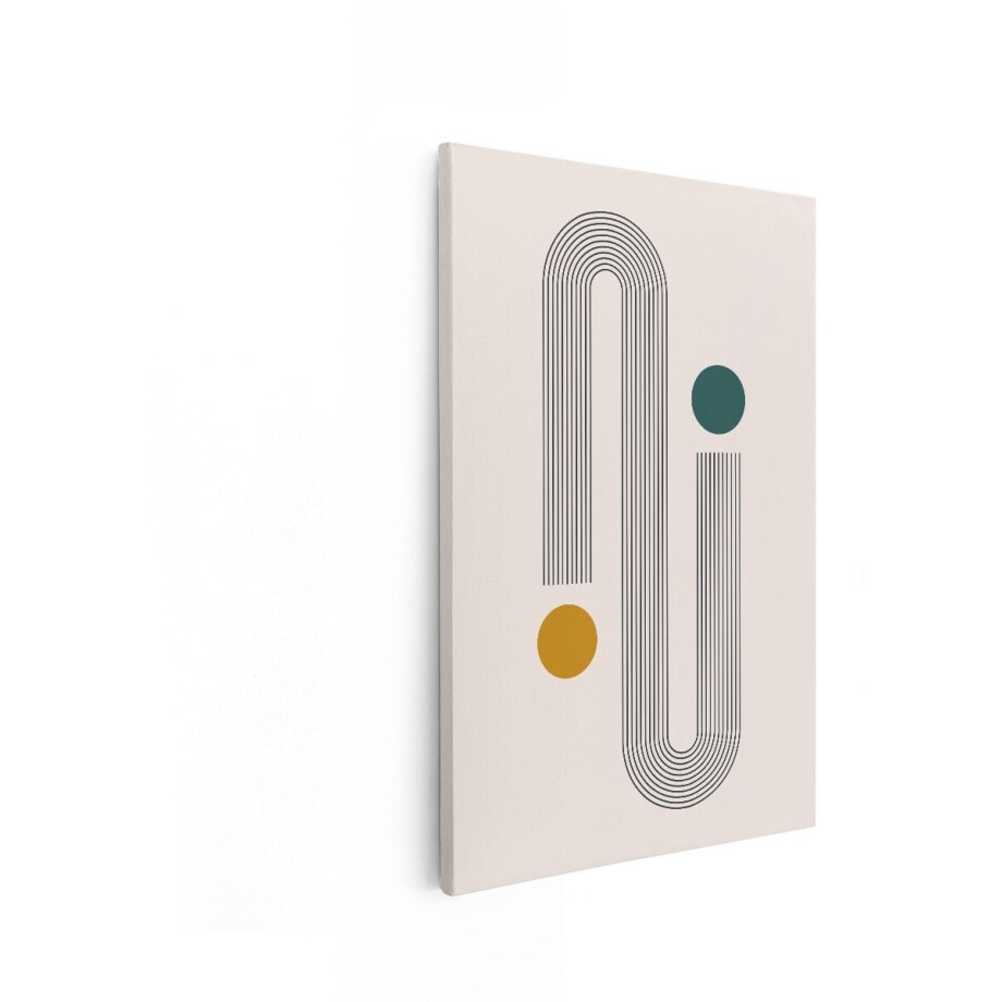 Artaza Canvas Schilderij Minimalistische Geometrische Vormen met Bogen en Cirkels in Aardetinten - 60x90 cm - Wanddecoratie Woonkamer - Schilderijen - Muurdecoratie afbeelding 1