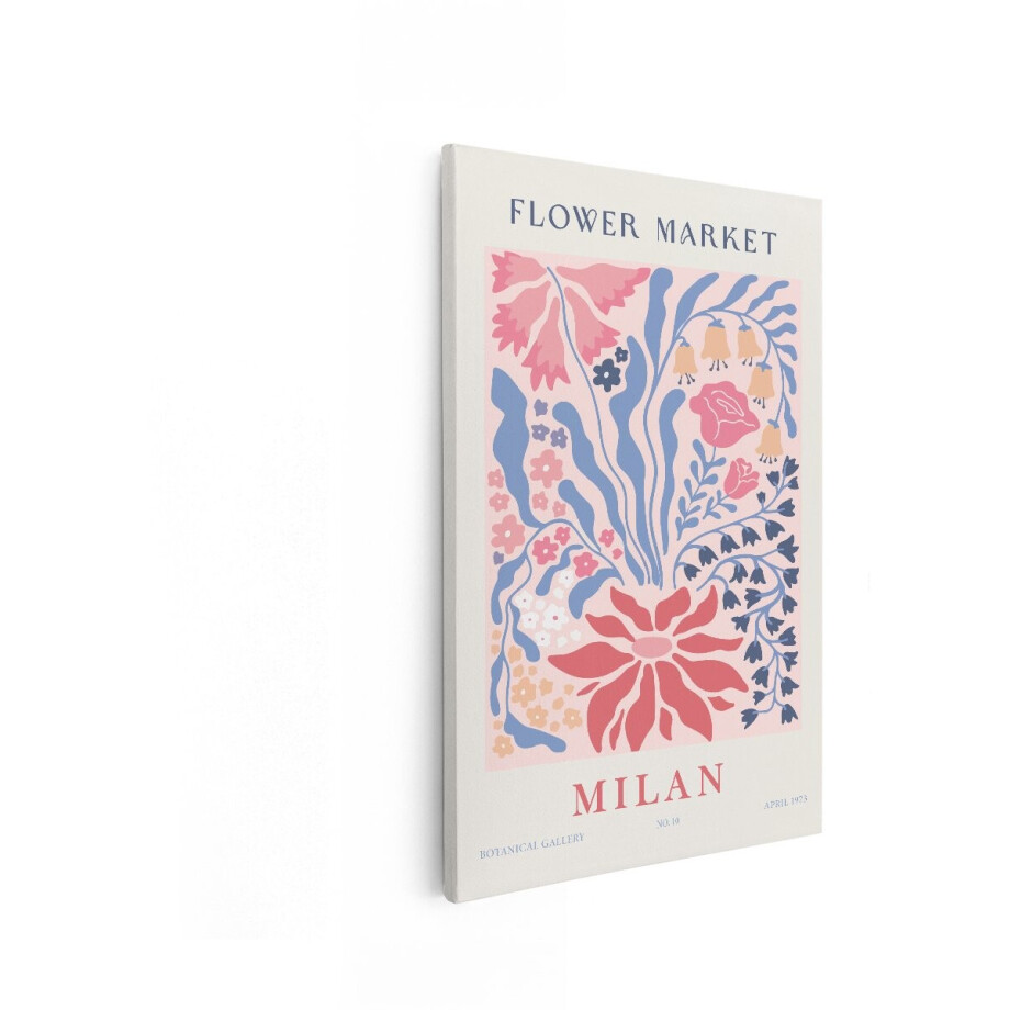 Artaza Canvas Schilderij Bloemenmarkt Poster met Botanische Illustraties en Tekst 'Milan' - 60x90 cm - Wanddecoratie Woonkamer - Schilderijen - Muurdecoratie afbeelding 1