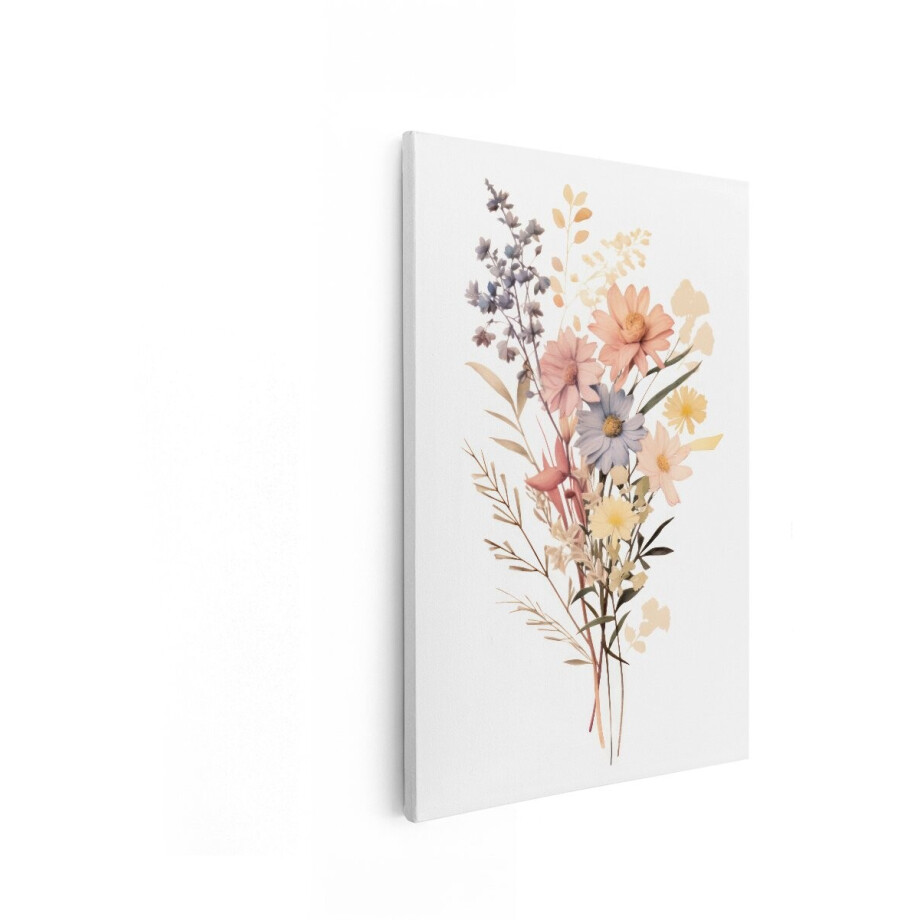 Artaza Canvas Schilderij Bloemen - 40x60 cm - Wanddecoratie Aquarel Boeket - Muurdecoratie Wilde Bloemen - Decoratie Pastel Boho afbeelding 1