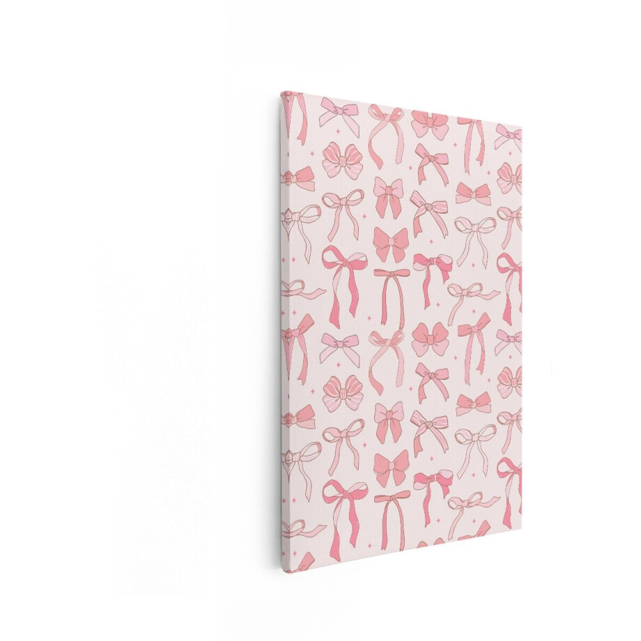 Artaza Canvas Schilderij Schattig Roze Strikjes Patroon met Glinsterende Accenten op een Lichte Achtergrond - 40x60 cm - Wanddecoratie Woonkamer - Schilderijen - Muurdecoratie afbeelding 1