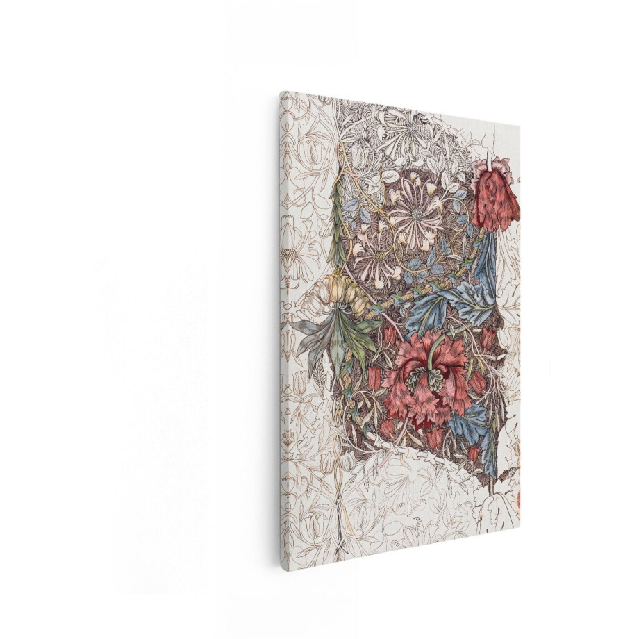 Artaza Canvas Schilderij Bloemenpatroon - 20x30 cm - Vintage Wanddecoratie - Muurdecoratie Brocante - Schilderijen Op Canvas - Rood Blauw afbeelding 1