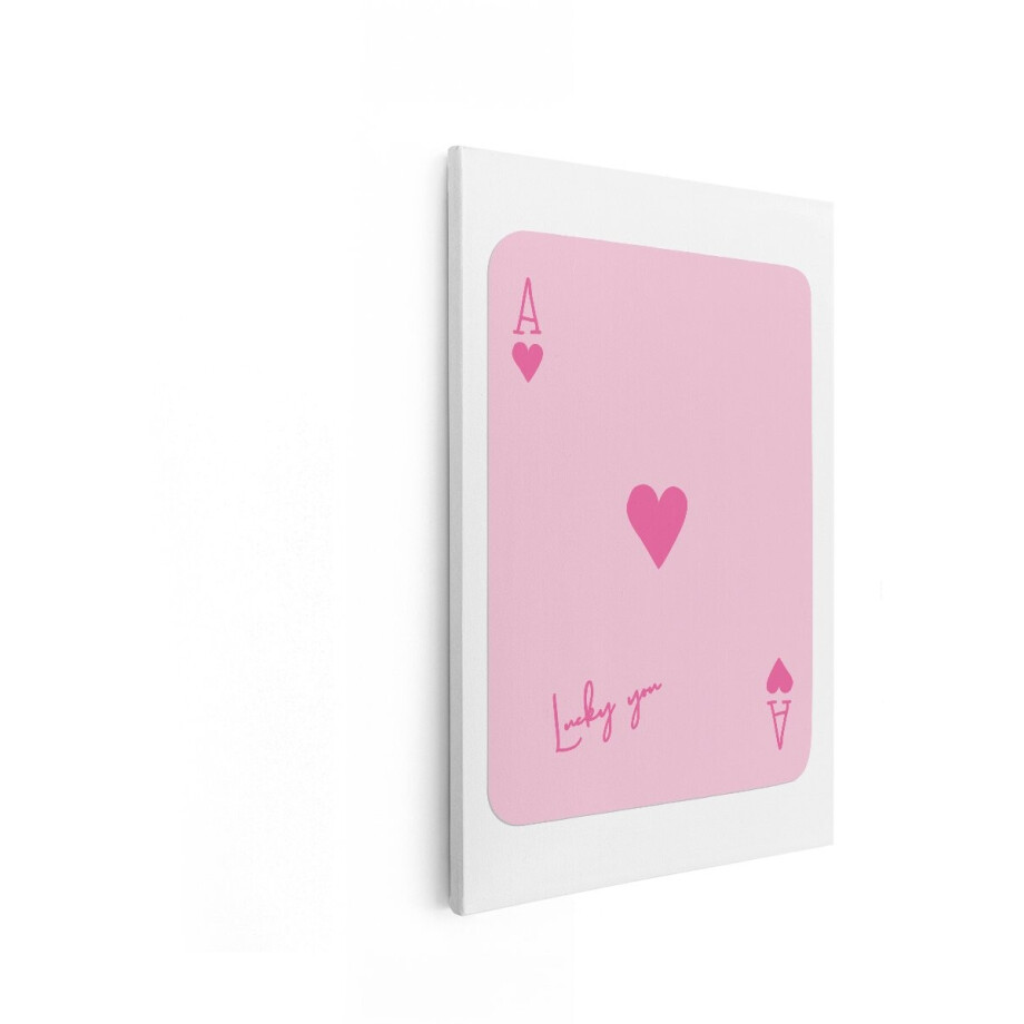 Artaza Canvas Schilderij Hartenaas - 40x60 cm - Roze Wanddecoratie Lucky You - Muurdecoratie Hart - Decoratie Slaapkamer Tekst afbeelding 1