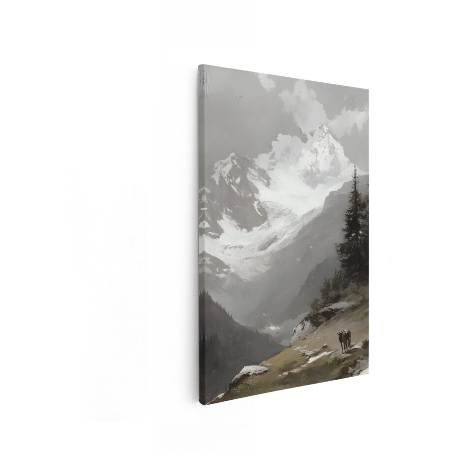 Artaza Canvas Schilderij Schilderachtig Berglandschap met Besneeuwde Toppen en een Paard in de Voorgrond - 40x60 cm - Wanddecoratie Woonkamer - Schilderijen - Muurdecoratie afbeelding 1