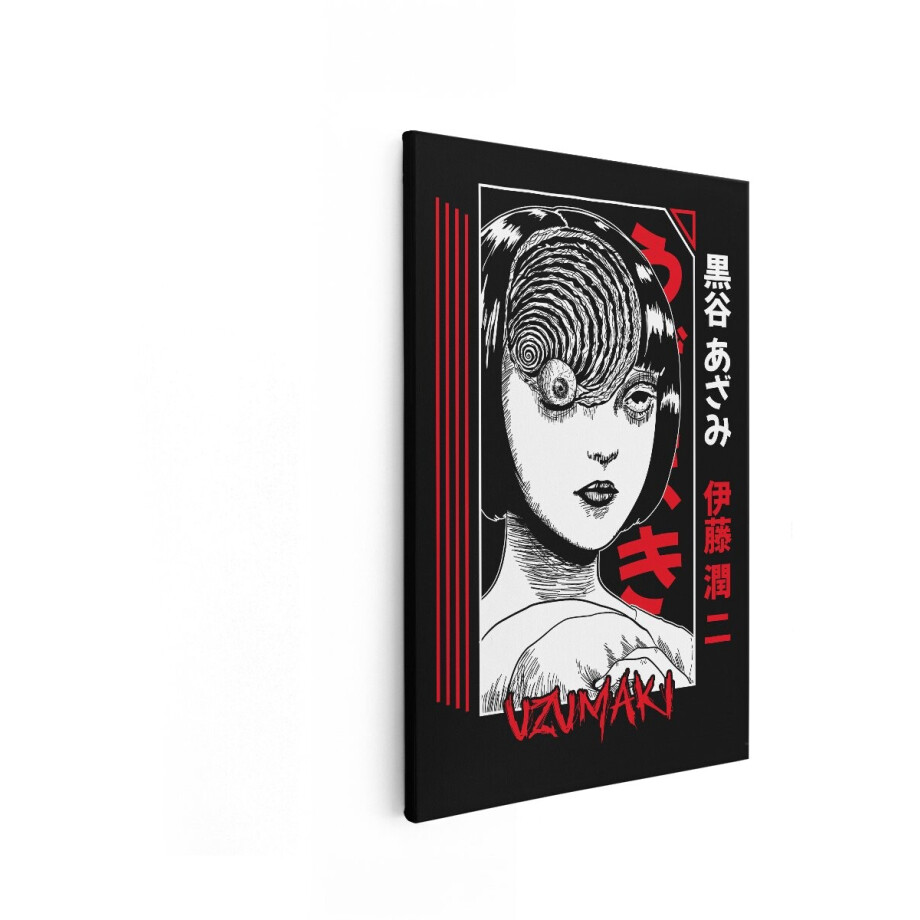 Artaza Canvas Schilderij Junji Ito'S Uzumaki Manga-Kunst met een Vrouw met Spiraalvormige Ogen en Haar - 80x120 cm - Groot - Wanddecoratie Woonkamer - Schilderijen - Muurdecoratie afbeelding 1