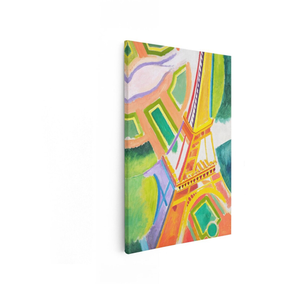 Artaza Canvas Schilderij Abstracte Weergave van de Eiffeltoren met Levendige Kleuren en Geometrische Vormen - 20x30 cm - Klein - Wanddecoratie Woonkamer - Schilderijen - Muurdecoratie afbeelding 1