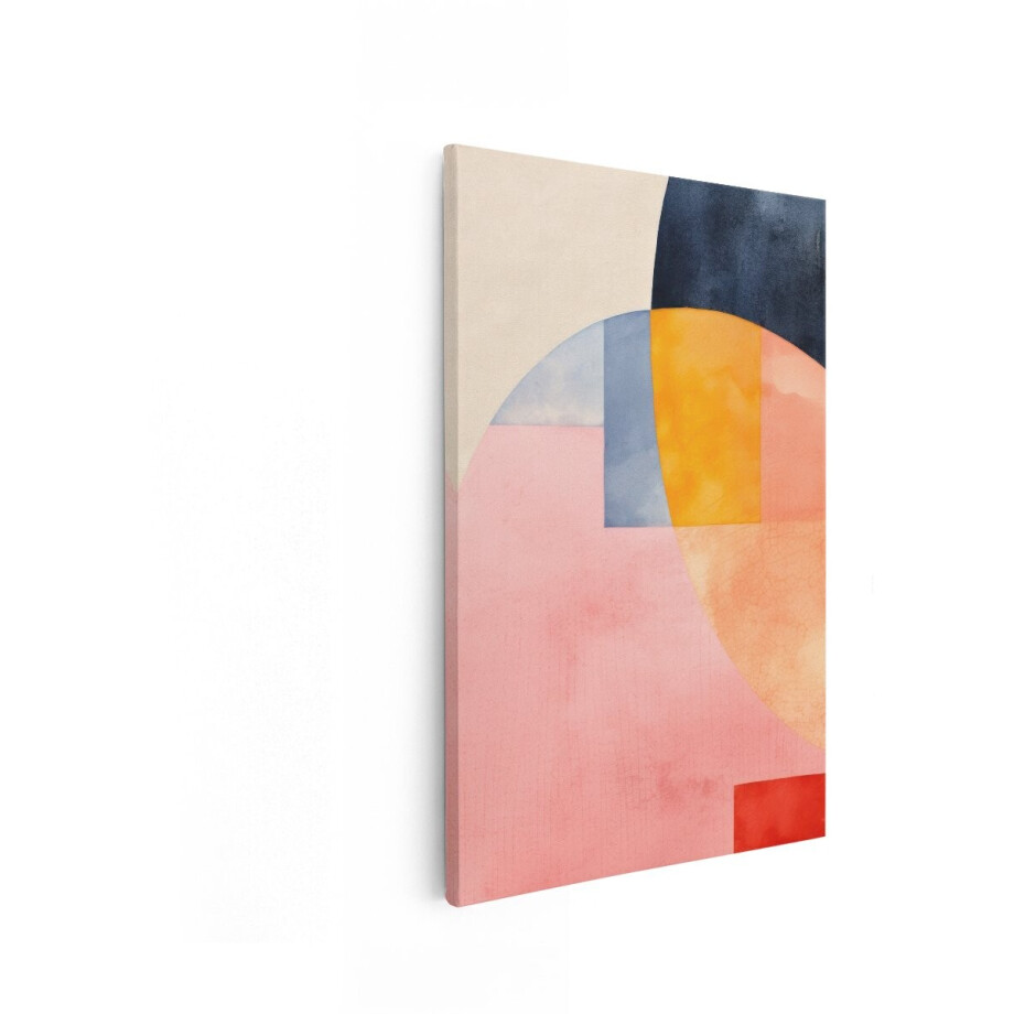 Artaza Canvas Schilderij Abstracte Aquarel met Overlappende Geometrische Vormen in Pastelkleuren - 40x60 cm - Wanddecoratie Woonkamer - Schilderijen - Muurdecoratie afbeelding 1