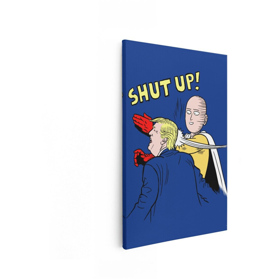 Artaza Canvas Schilderij Saitama - 80x120 cm - Wanddecoratie One Punch Man - Muurdecoratie Anime - Schilderijen Tekst Shut Up afbeelding 1