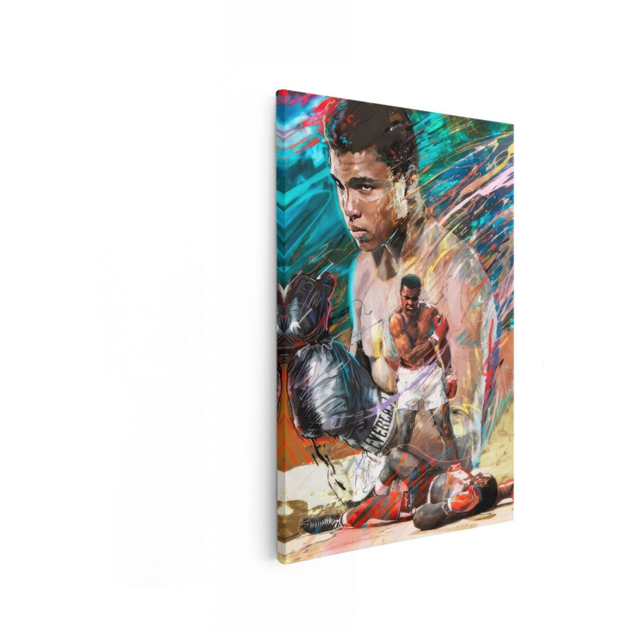 Artaza Canvas Schilderij Boksen - 20x30 cm - Wanddecoratie Muhammad Ali - Muurdecoratie Abstract Portret - Schilderijen Op Canvas afbeelding 1