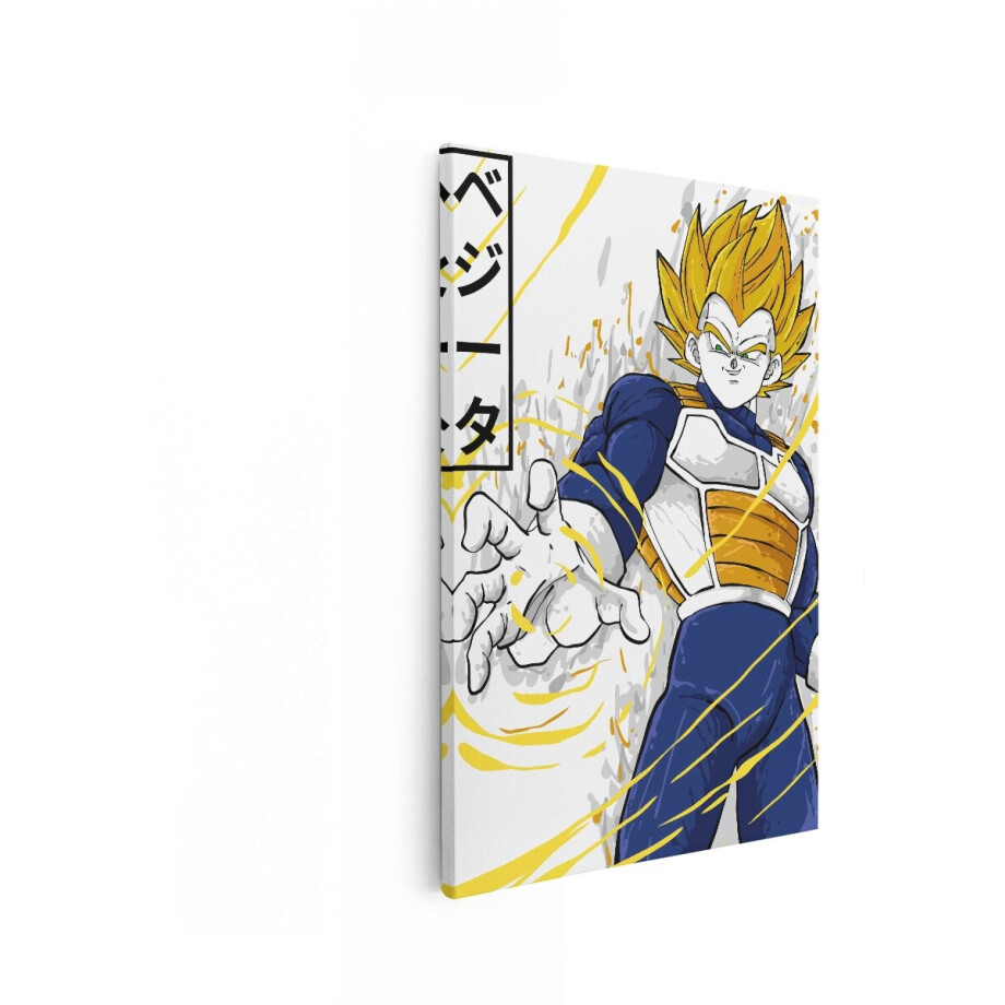 Artaza Canvas Schilderij Super Saiyan Vegeta in Actie met Gele Energie-Effecten - 40x60 cm - Wanddecoratie Woonkamer - Schilderijen - Muurdecoratie afbeelding 1