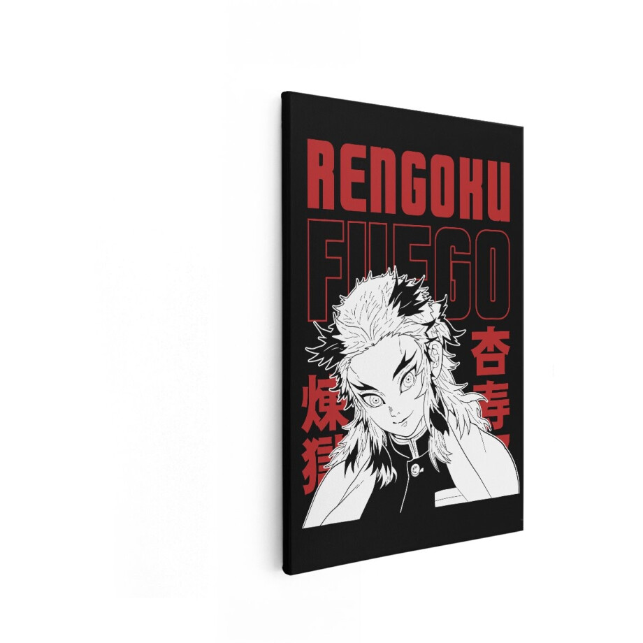 Artaza Canvas Schilderij Rengoku - 60x90 cm - Wanddecoratie Demon Slayer - Muurdecoratie Anime - Schilderijen Op Canvas Zwart Wit afbeelding 1